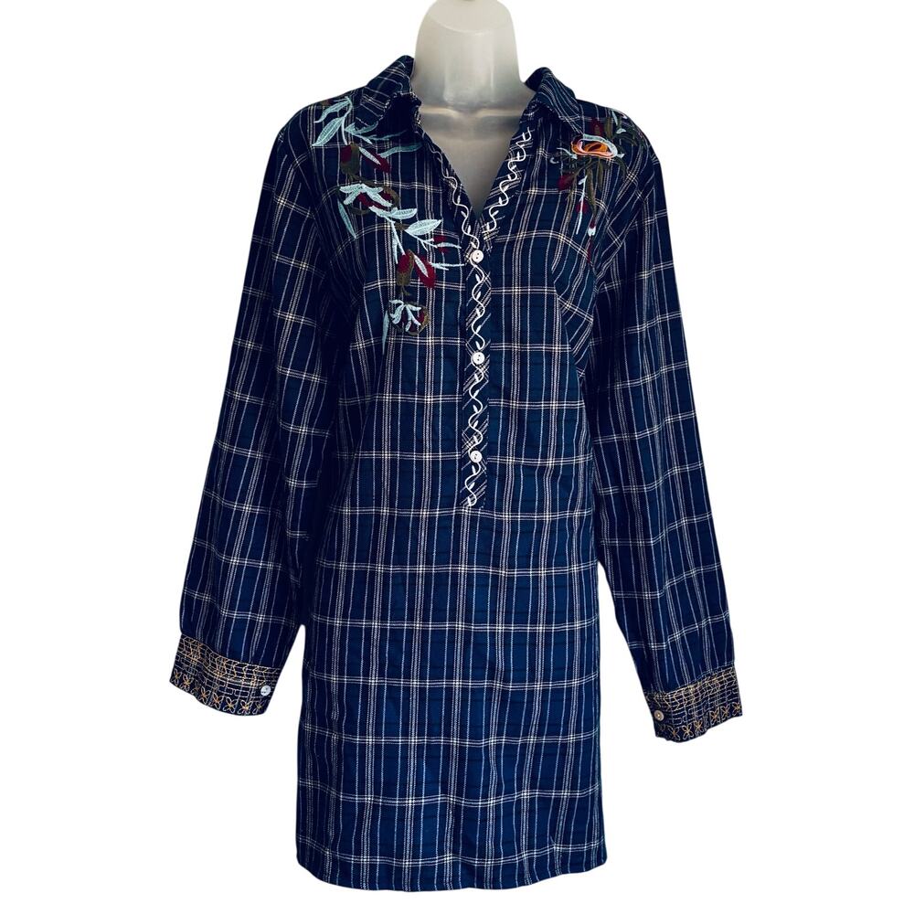 Adore Embroidered Tunic Blouse Floral Fairy Cottage Blue XL